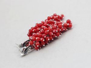 chileart biżuteria autorska czerwony koral srebro grono kolczyki